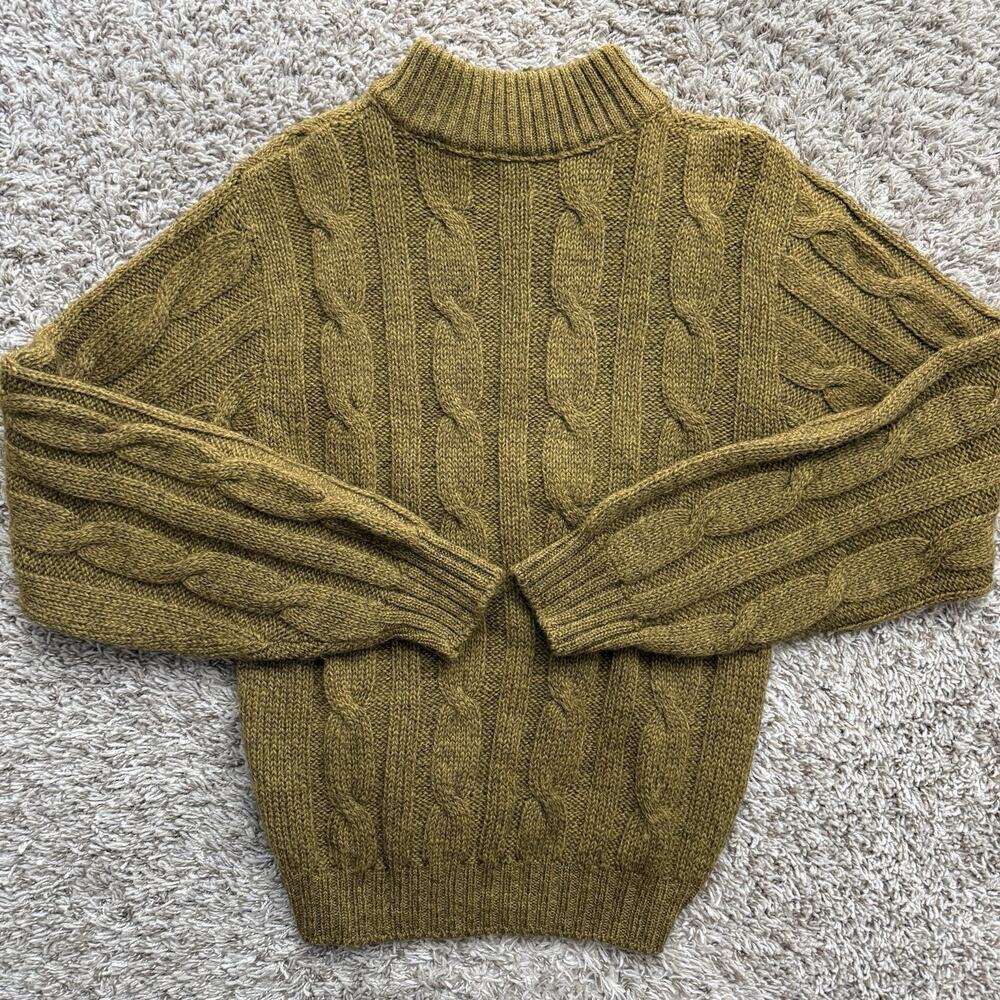 Vintage Varsity Shop Towne And King Cable Knit Wool Sweater Size M Green Brown - Picture 4 of 10